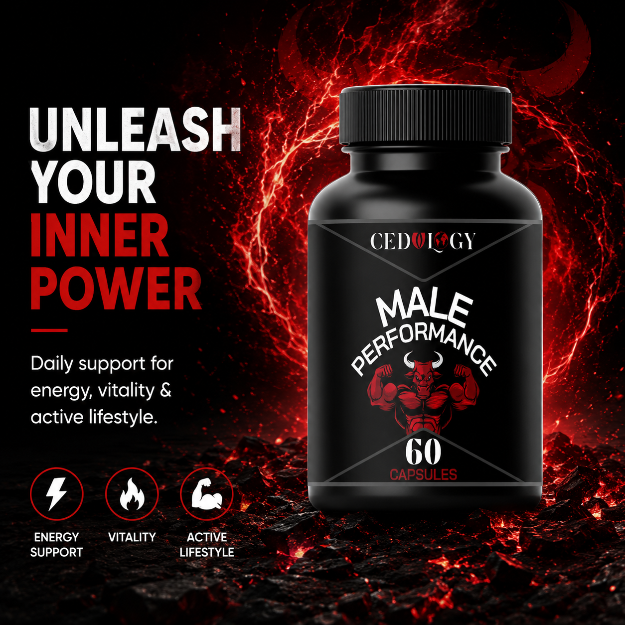 Male Performance – 100% Organic Energy & Vitality Supplement (60 Unit)