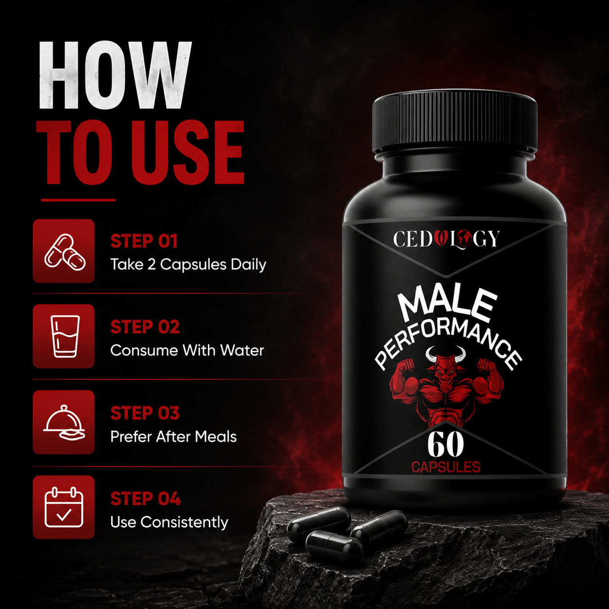 Male Performance – 100% Organic Energy & Vitality Supplement (60 Unit)