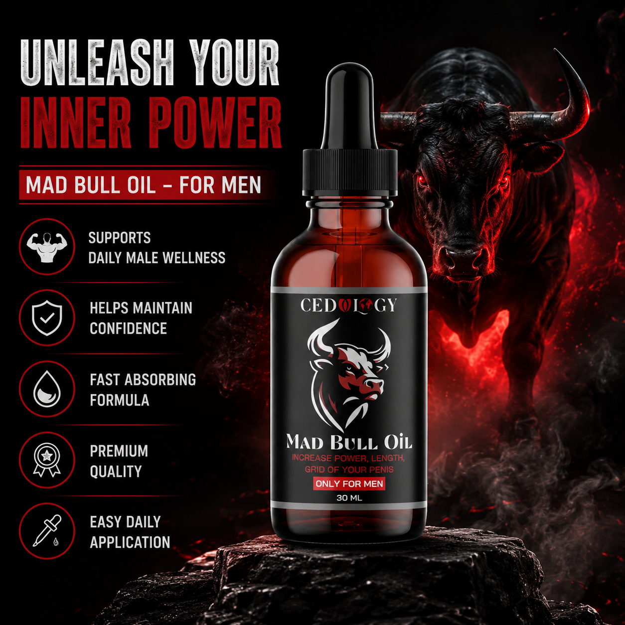 Madbull Oil – 100% Pure & Natural Male Massage Oil (30ml)