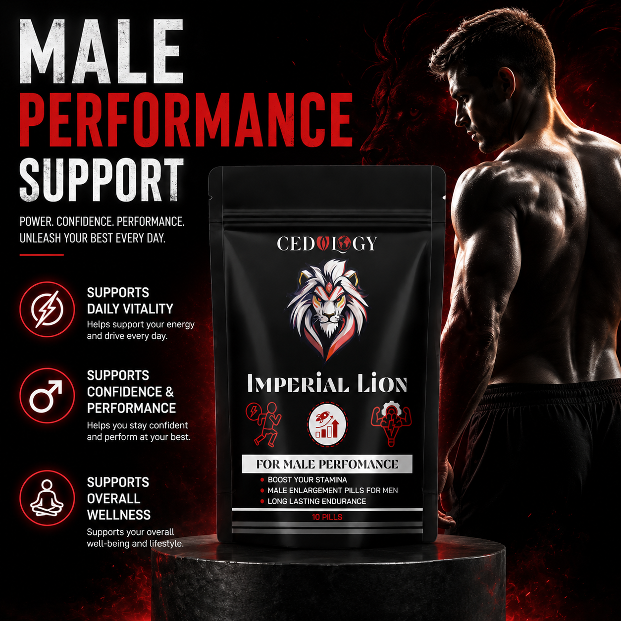 Imperial Lion – 100% Organic Men's Performance & Vitality Supplement (10 Unit)