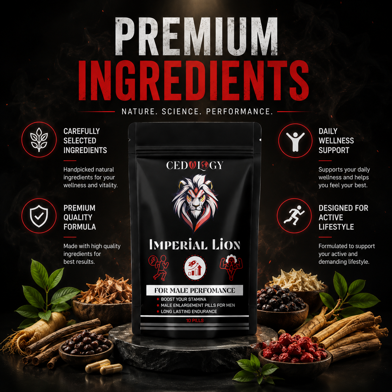 Imperial Lion – 100% Organic Men's Performance & Vitality Supplement (10 Unit)