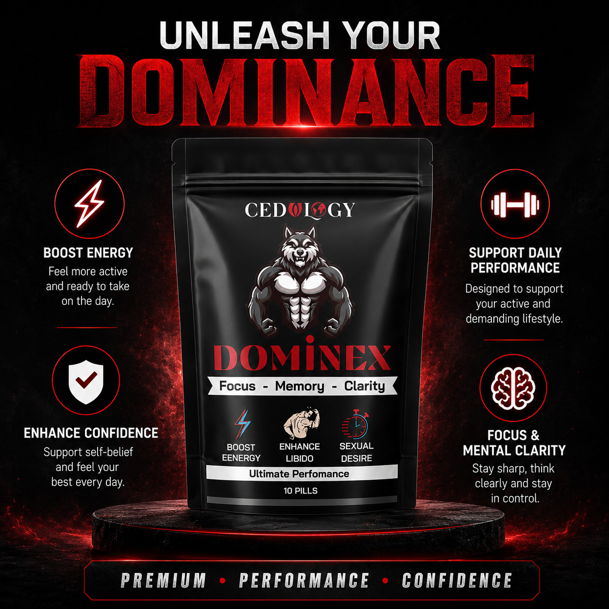 Dominex – All-Natural Men's Performance & Vitality Supplement (10 Unit)