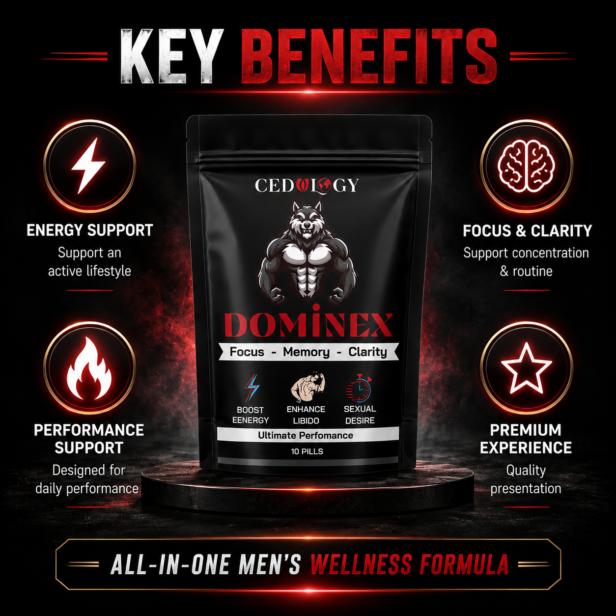Dominex – All-Natural Men's Performance & Vitality Supplement (10 Unit)