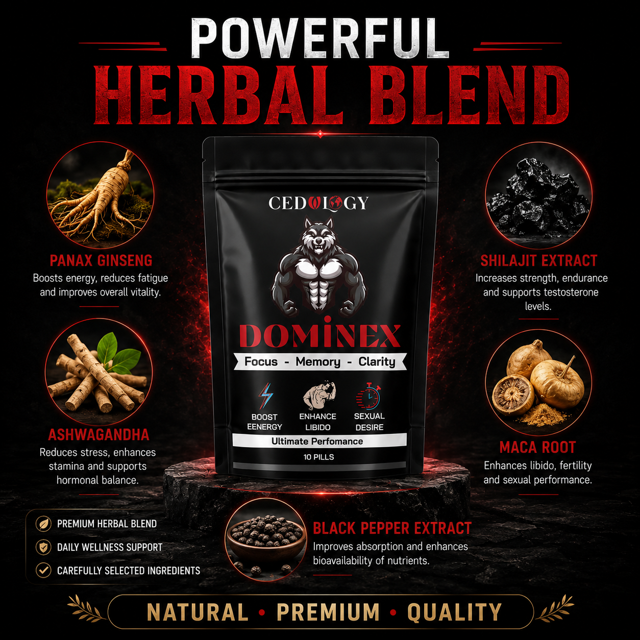 Dominex – All-Natural Men's Performance & Vitality Supplement (10 Unit)