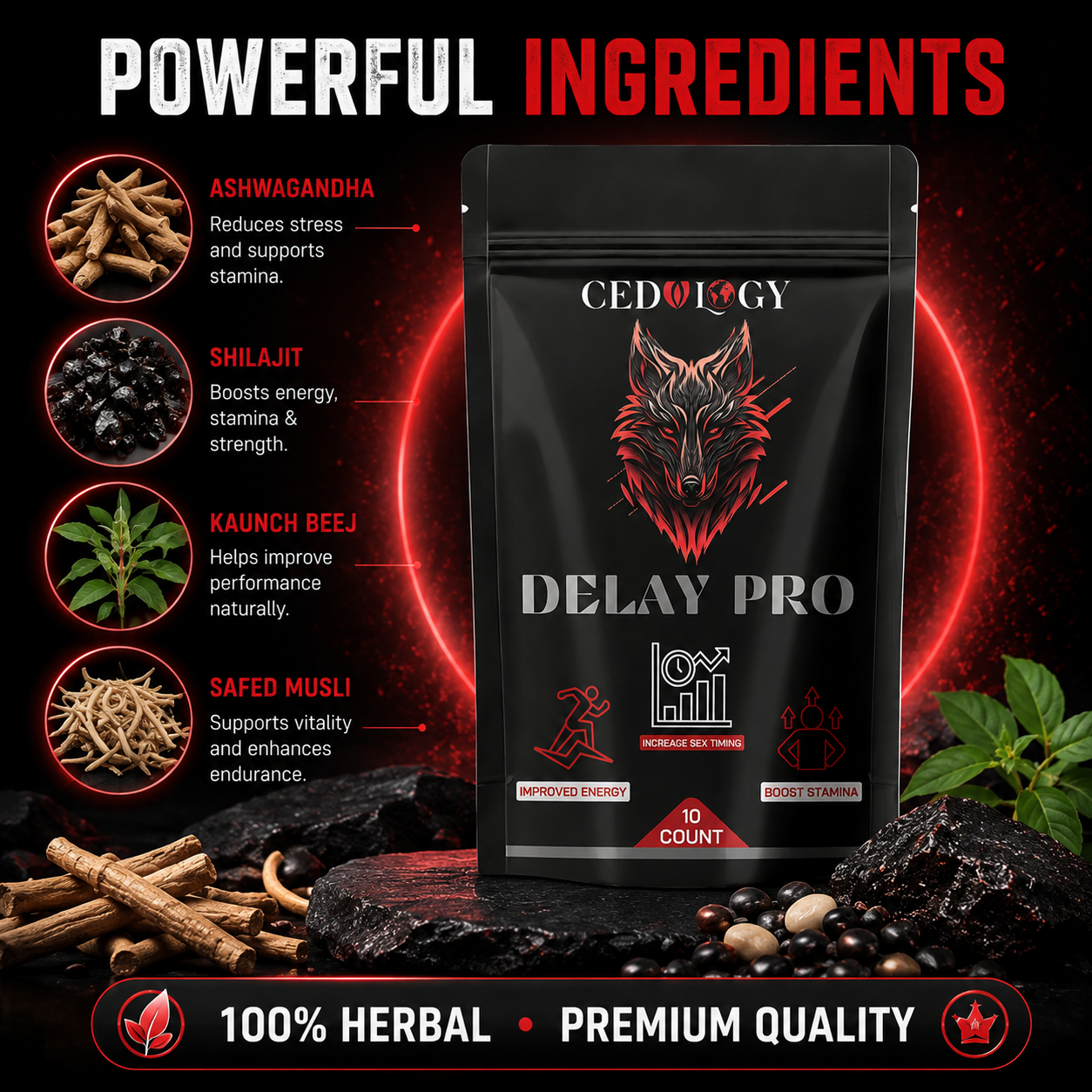Delay Pro – 100% Organic Men's Endurance Supplement (10 Count)