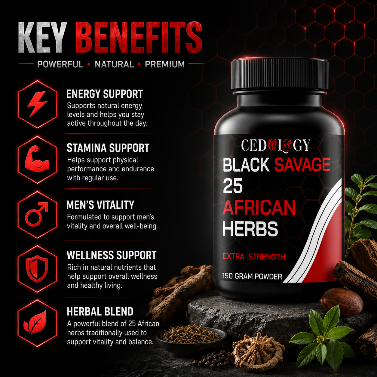 Black Savage - 25 Herbal Blend Powder for Extra Strength (150g)