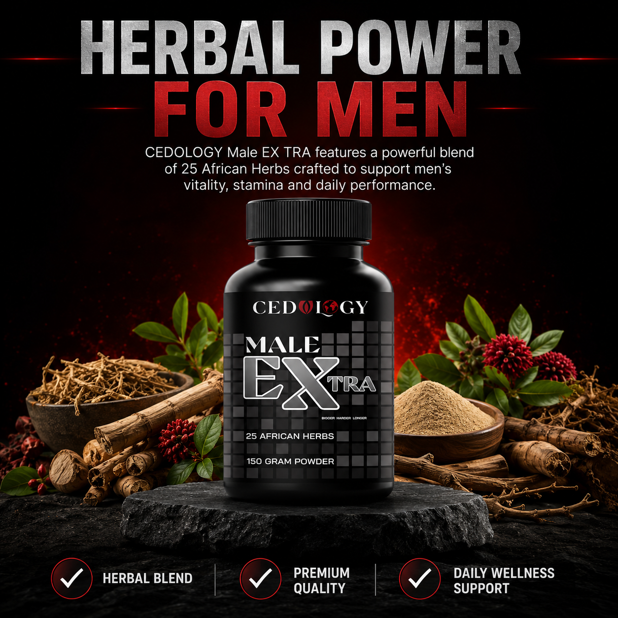Male Extra - 25 African Herbs Powder For Supports Vitality (150g)