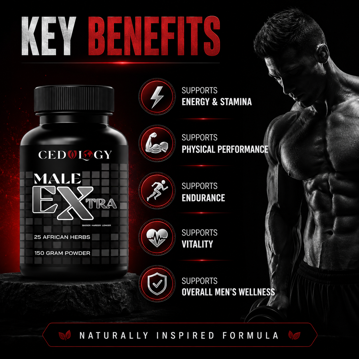 Male Extra - 25 African Herbs Powder For Supports Vitality (150g)