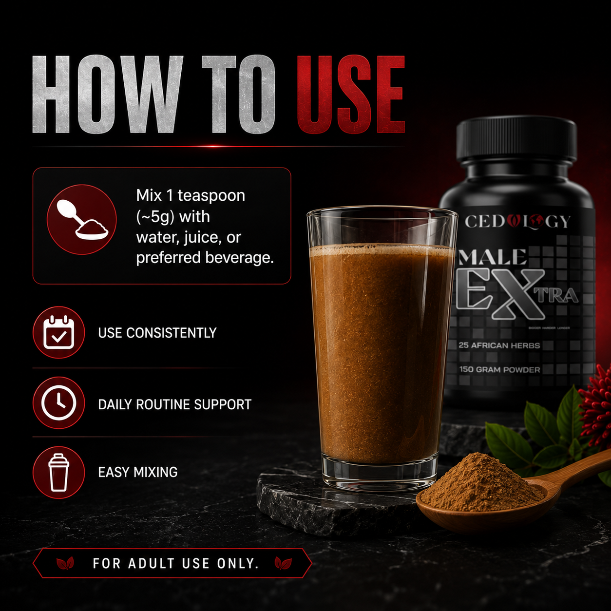 Male Extra - 25 African Herbs Powder For Supports Vitality (150g)