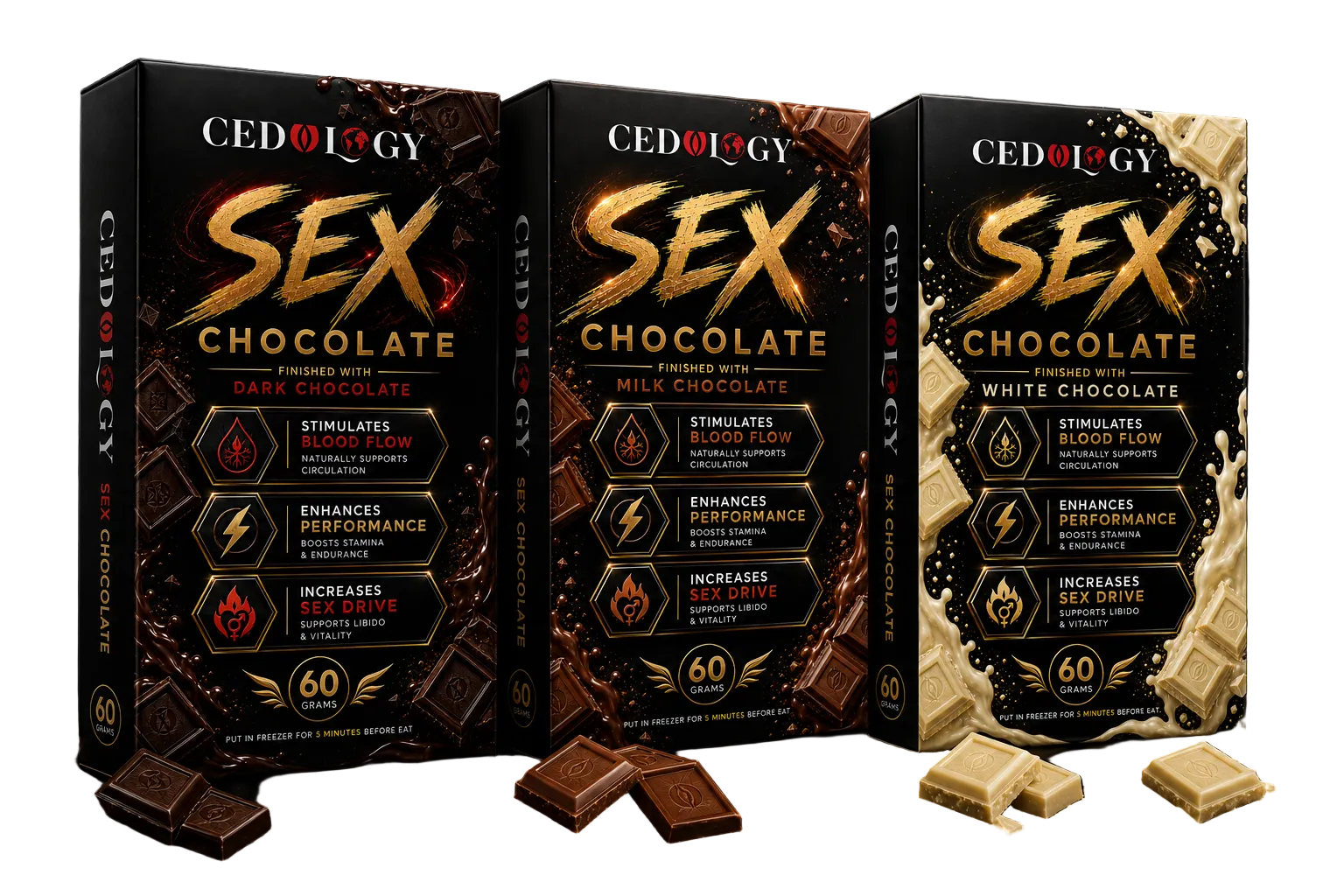 Sex Chocolate Combo - Premium Dark, Milk and White Chocolate Combo Experience (60 Grams Each)