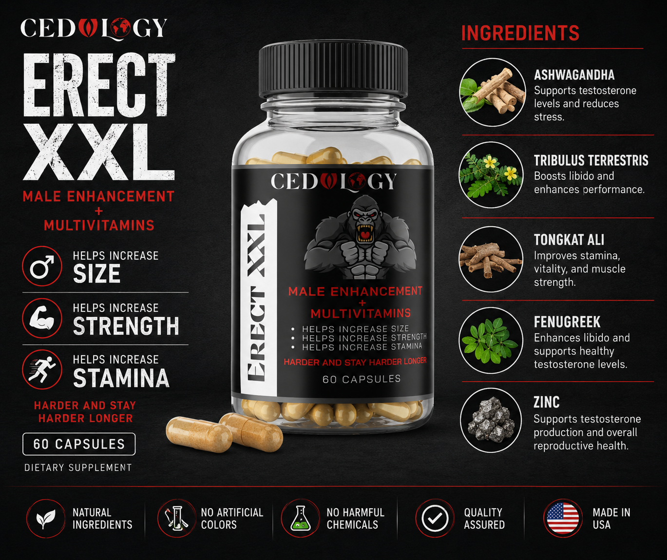 Erect XXL – Natural Male Enhancement & Multivitamin Supplement (60 Unit)