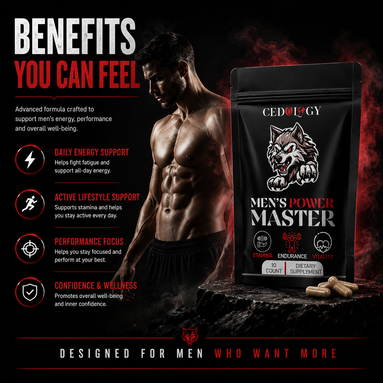 Men's Power Master – 100% Organic Dietary Supplement for Stamina & Vitality (10 Unit)