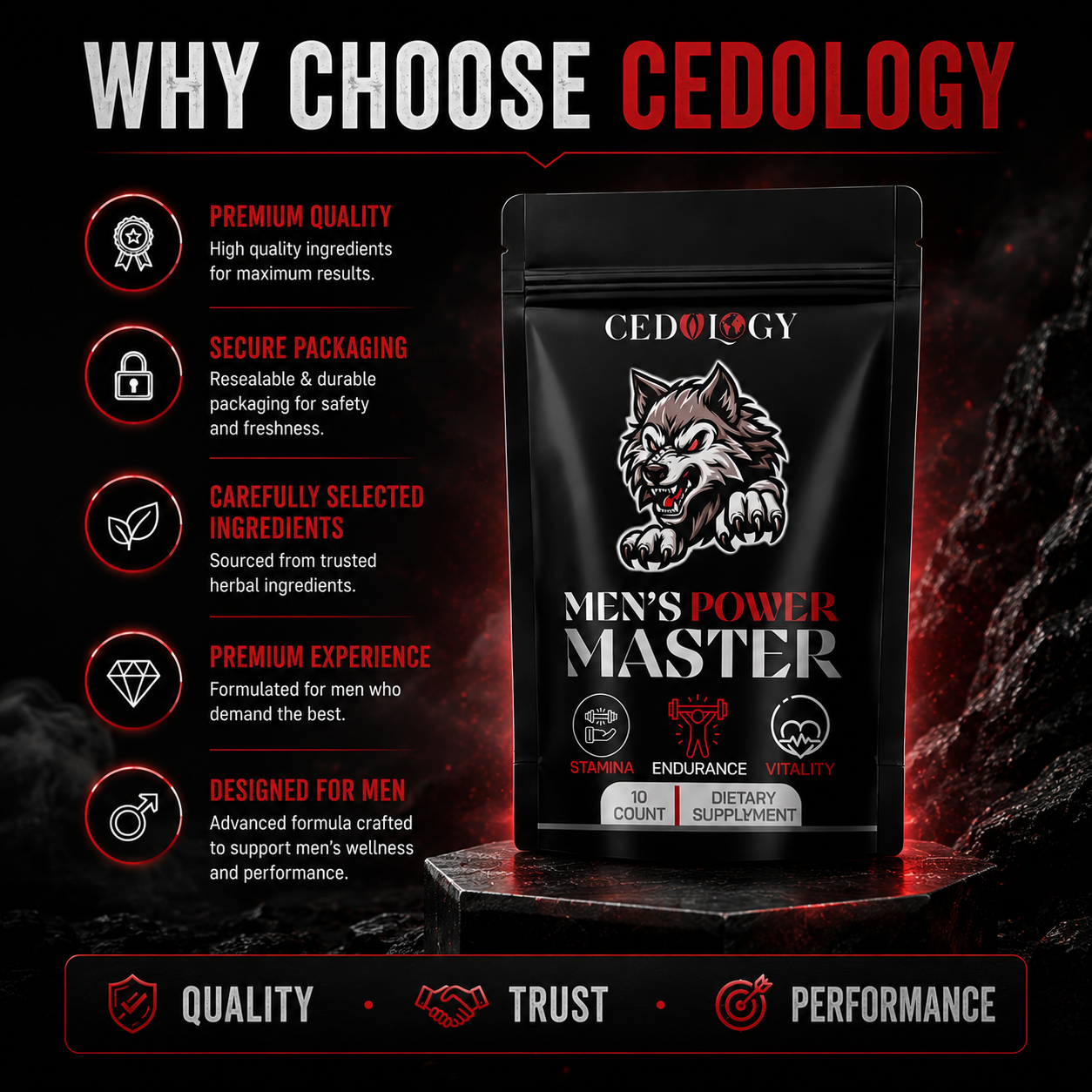Men's Power Master – 100% Organic Dietary Supplement for Stamina & Vitality (10 Unit)