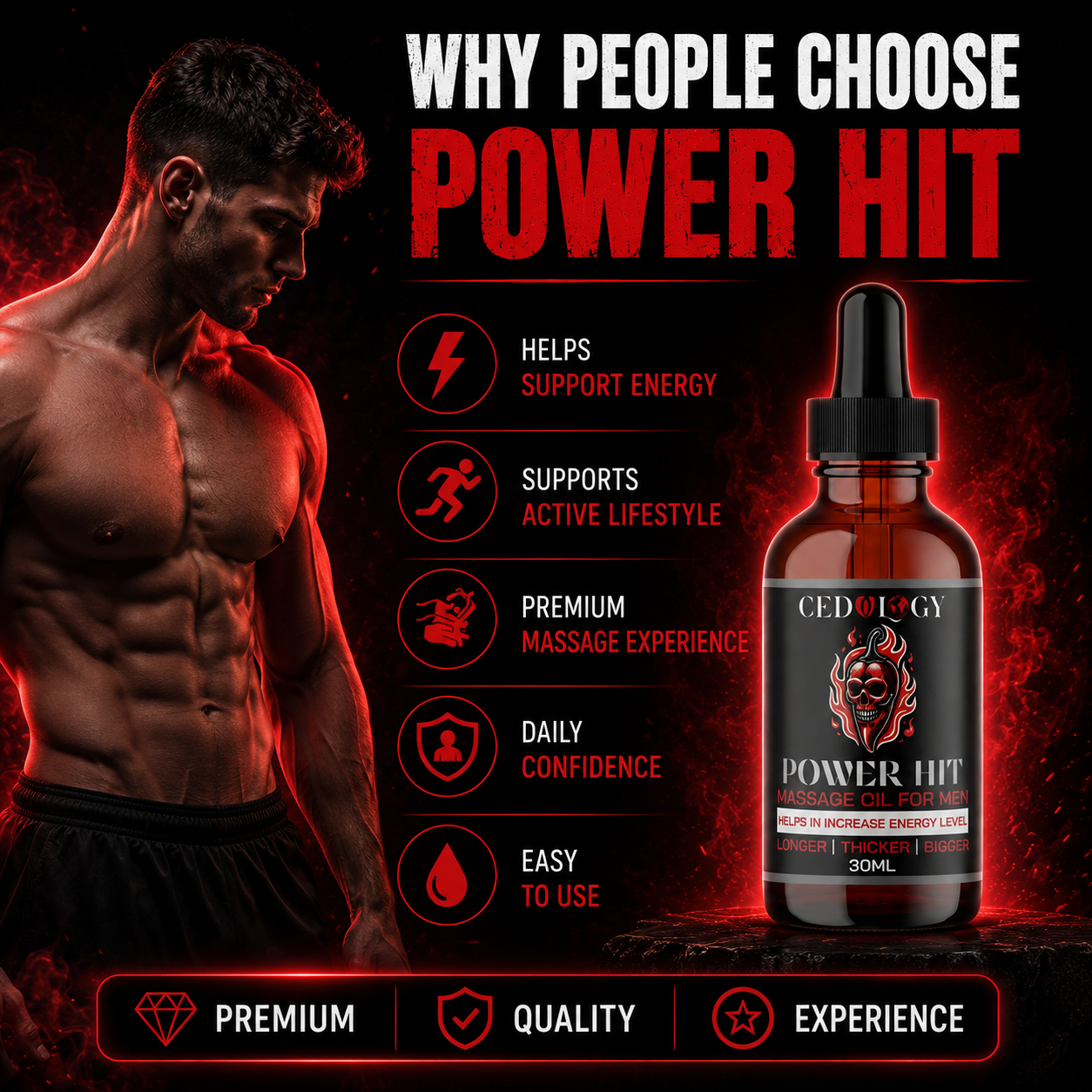 Power Hit Massage Oil for Men – 100% Natural Vitality Boost (30ml)